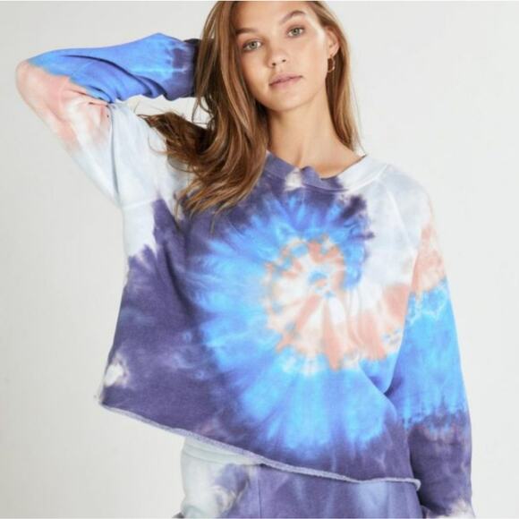 NEW Wildfox Couture Monte Crop Dawn Spiral Tie-Dye Hooded Sweatshirt - Picture 1 of 12